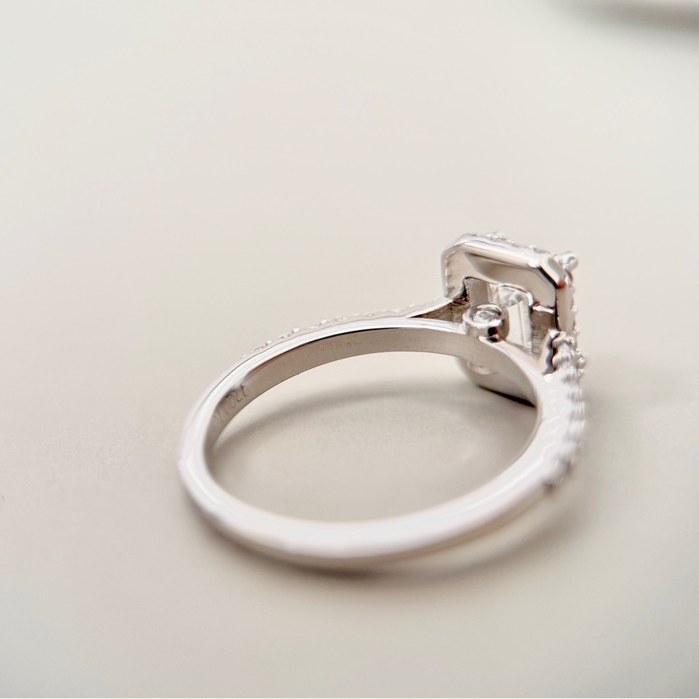 1.35ctw S925 Moissanite Emerald Cut Halo Engagement Ring 18K Gold Plate - Picture 4 of 9
